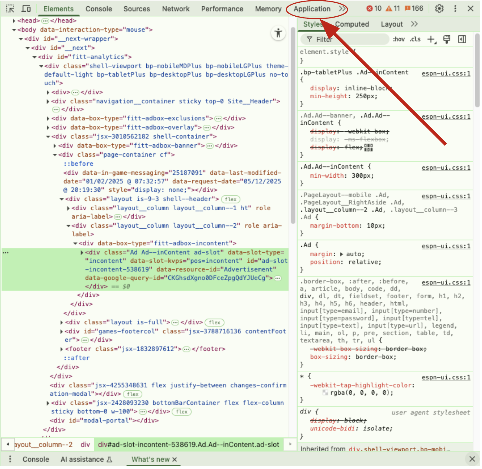 Application Tab